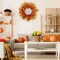 Artificial Orange Autumn Wreath with Pumpkin Berries Eucalyptus Maple Leaf Wreath for Front Door Window Wall Thanksgiving Harvest Festival Decor